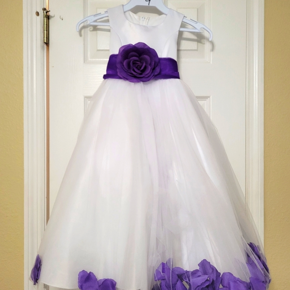 Joy Kids Purple and White Flower Girl Dress